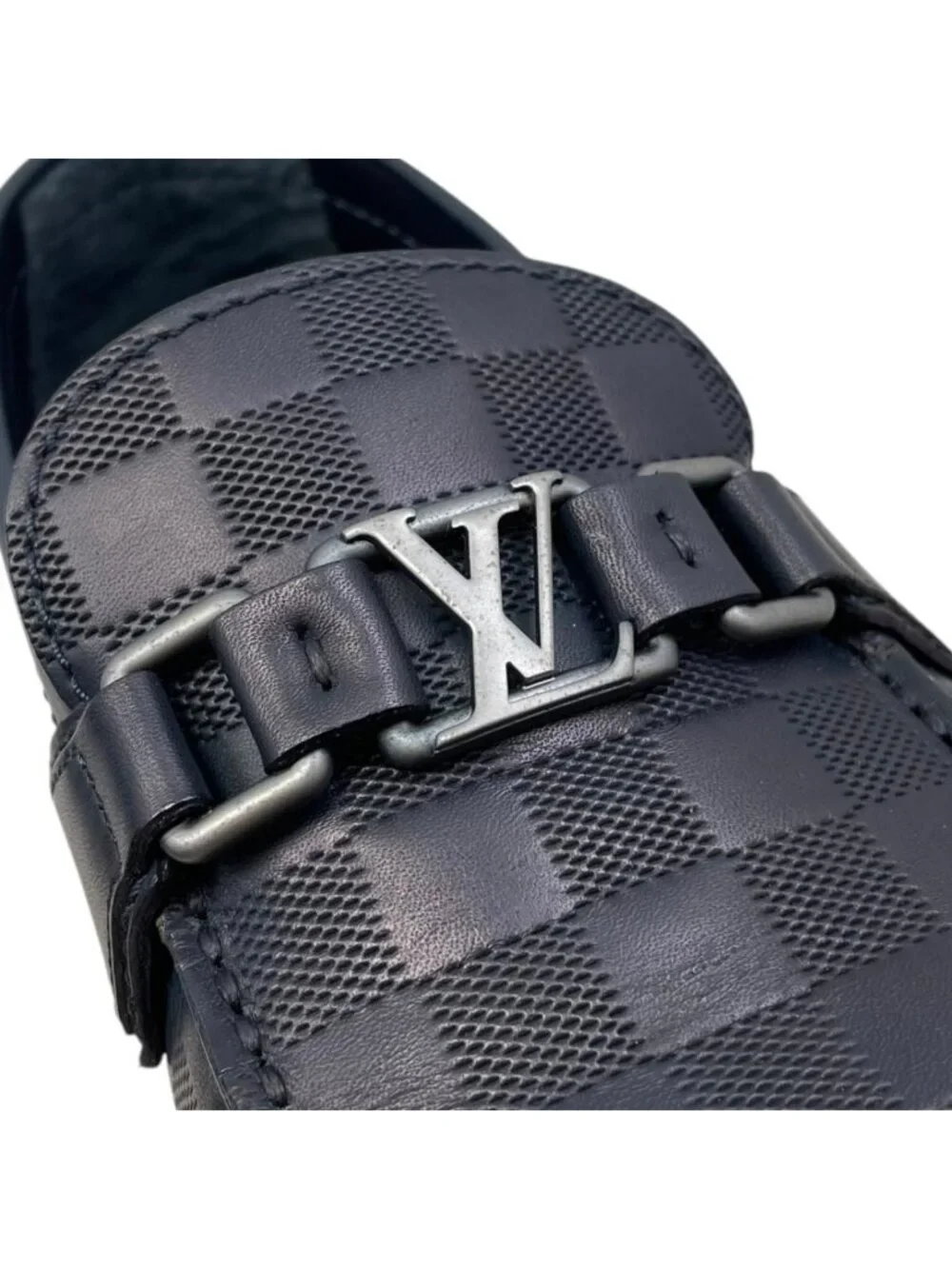 Louis Vuitton Loafers Hockenheim Line Driving Shoes 6 Damier LV Logo Navy